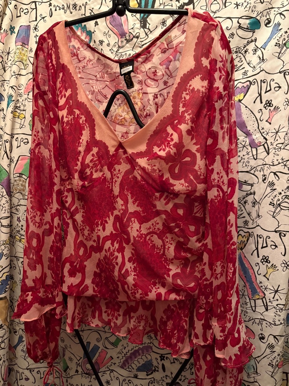 Plenty 100% silk tunic with gathered ruffle hem.